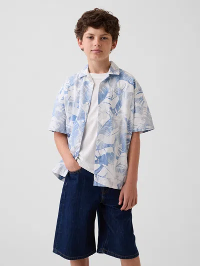 Gap Kids Textured Floral Relaxed Vacay Shirt In White Floral