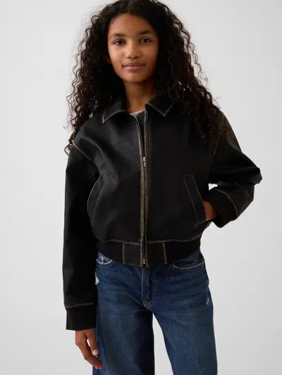 Gap Kids Vegan Leather Bomber Jacket In Black