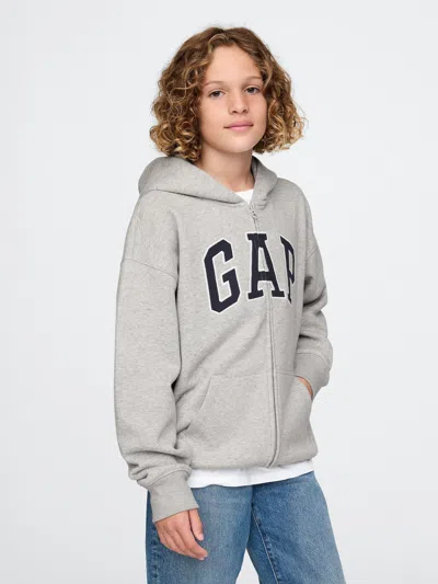 Gap Kids Vintagesoft Logo Zip Hoodie In Grey