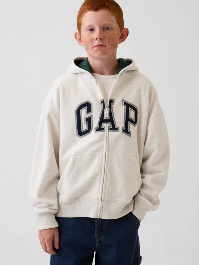 Gap Kids Vintagesoft Logo Zip Hoodie In Pale Heather Grey