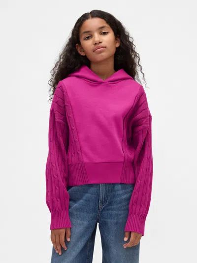 Gap Kids Vintagesoft Mixed Media Hoodie In Bright Fuchsia