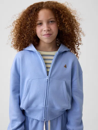 Gap Kids Vintagesoft Oversized Logo Zip Hoodie In Air Stream Blue