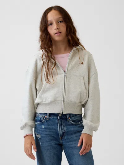 Gap Kids Vintagesoft Oversized Logo Zip Hoodie In Grey