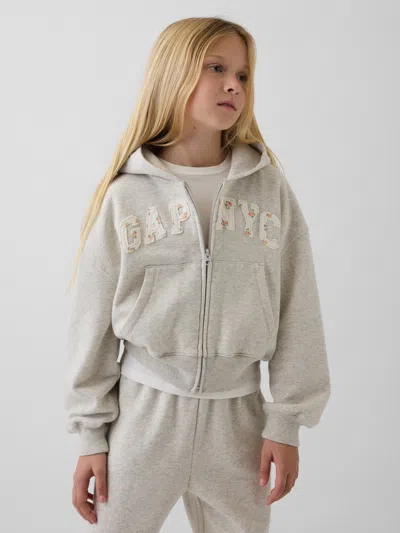 Gap Kids Vintagesoft Oversized Logo Zip Hoodie In Light Grey Heather