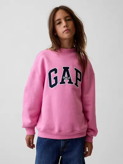 Gap Kids Vintagesoft Oversized Mockneck Logo Sweatshirt In French Pink