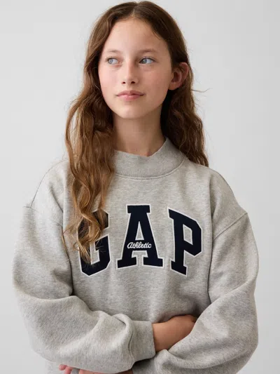 Gap Kids Vintagesoft Oversized Mockneck Logo Sweatshirt In Grey