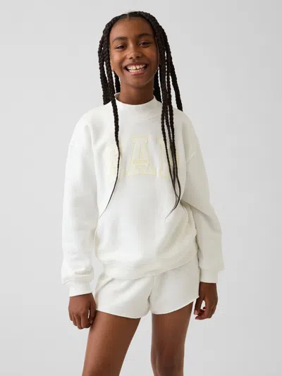Gap Kids Vintagesoft Oversized Mockneck Logo Sweatshirt In Off White