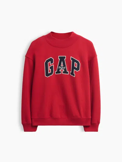 Gap Kids Vintagesoft Oversized Mockneck Logo Sweatshirt In Red