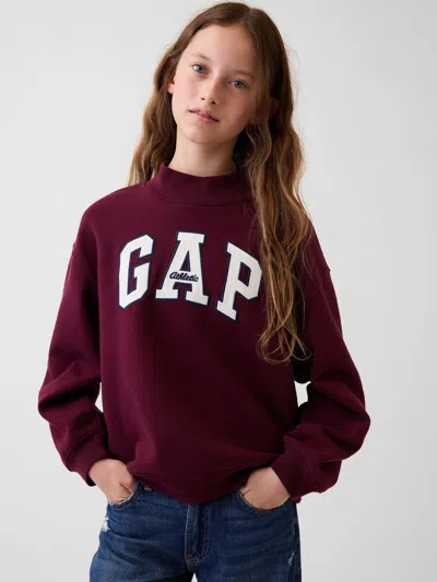 Gap Kids Vintagesoft Oversized Mockneck Logo Sweatshirt In Tuscan Red