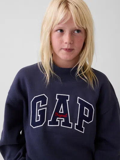 Gap Kids Vintagesoft Oversized Mockneck Logo Sweatshirt In Vintage Navy