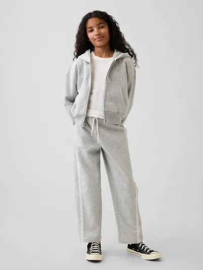 Gap Kids Vintagesoft Relaxed Lace-trim Barrel Joggers In Grey