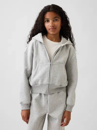 Gap Kids Vintagesoft Relaxed Lace-trim Zip Hoodie In Grey