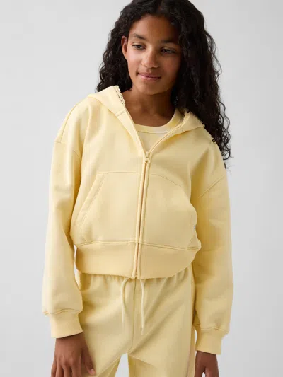 Gap Kids Vintagesoft Relaxed Lace-trim Zip Hoodie In Maize Yellow