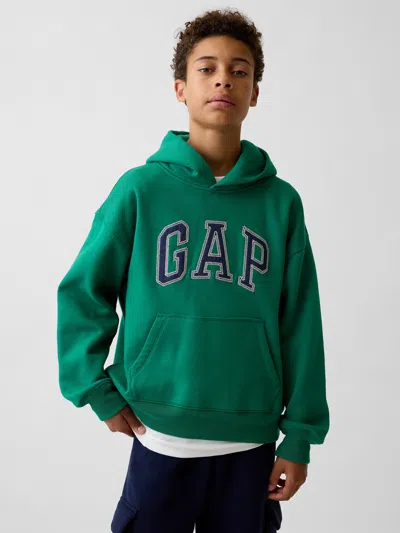 Gap Kids Vintagesoft Relaxed Logo Hoodie In Holiday Green