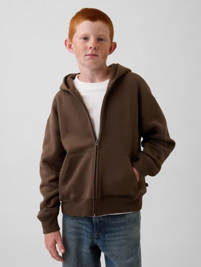 Gap Kids Vintagesoft Relaxed Zip Hoodie In Cool Brown