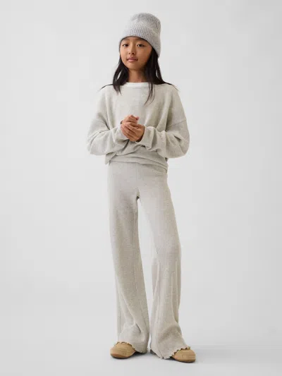 Gap Kids Waffle Foldover Flare Leggings In Light Grey Heather