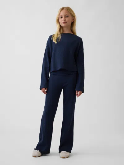 Gap Kids Waffle Foldover Flare Leggings In Tapestry Navy Blue