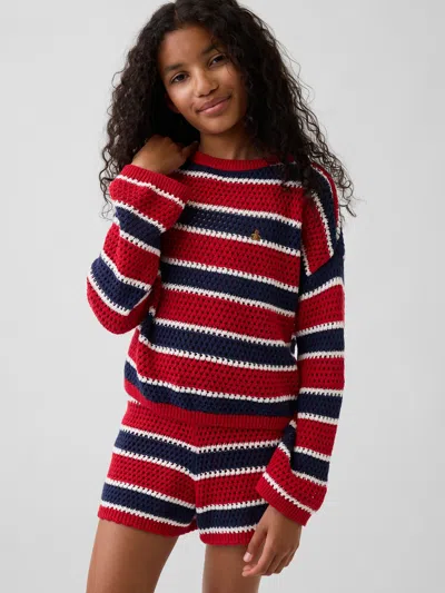 Gap Kids100% Cotton Crochet Oversized Sweater In Red