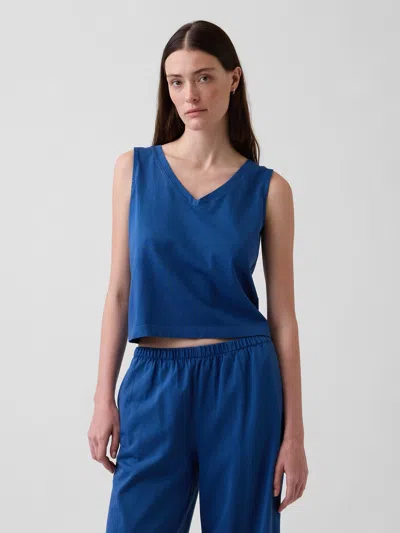 Gap Knit Crop Tank Top In Blue