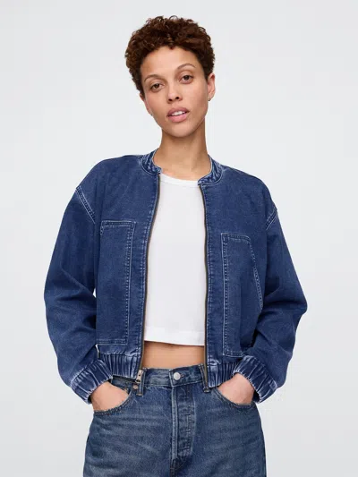 Gap Knit Denim Bomber Jacket In Dark Indigo