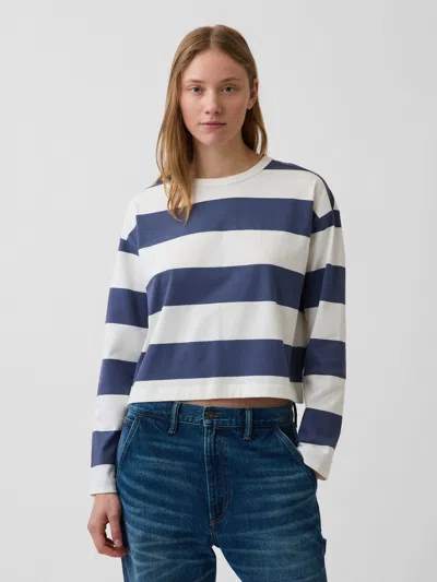 Gap Knit Oversized Crop T-shirt In Blue