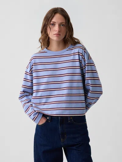 Gap Knit Oversized Crop T-shirt In Blue & Purple Burgundy Stripe