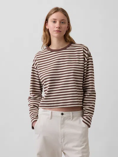 Gap Knit Oversized Crop T-shirt In Brown