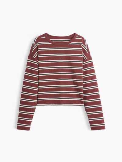 Gap Knit Oversized Crop T-shirt In Purple Burgundy Stripe