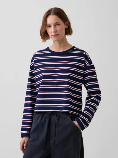 Gap Knit Oversized Crop T-shirt In White & Navy Blue Stripe