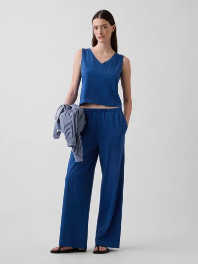 Gap Knit Wide-leg Pants In Blue