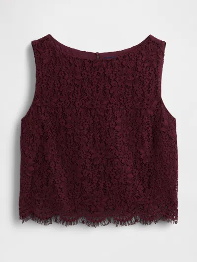 Gap Lace Boatneck Crop Shell Top In Burgundy