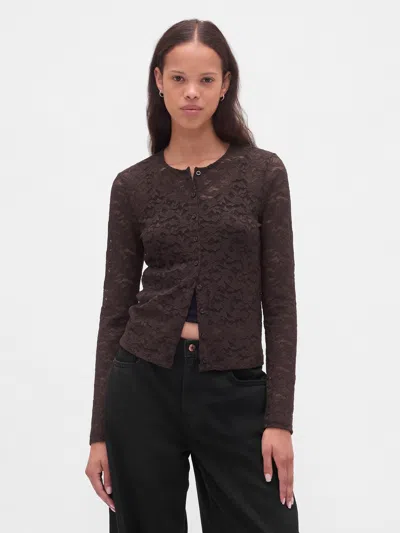 Gap Lace Cardigan In Brown