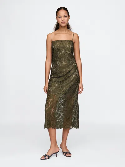 Gap Lace Midi Dress In Olive Green