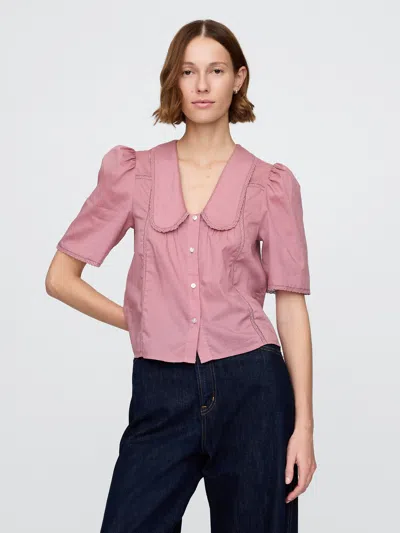 Gap Lace Peter Pan Collar Top In Wispy Pink Mauve