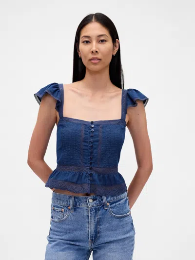 Gap Lace Ruffle Voile Peplum Crop Top In Blue