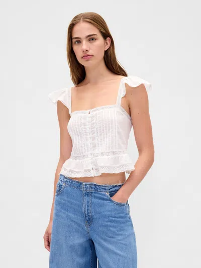 Gap Lace Ruffle Voile Peplum Crop Top In White