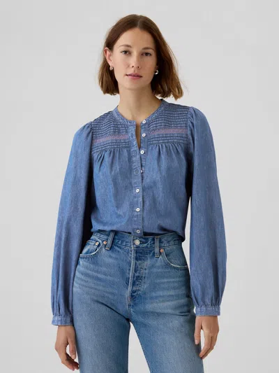 Gap Lace-trim Denim Shirt In Medium Wash