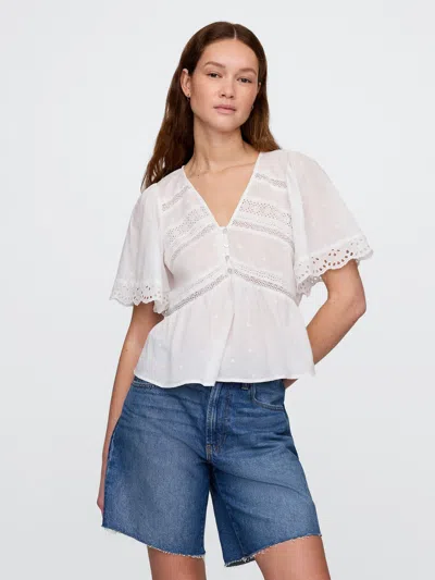 Gap Lace-trim Flutter-sleeve Top