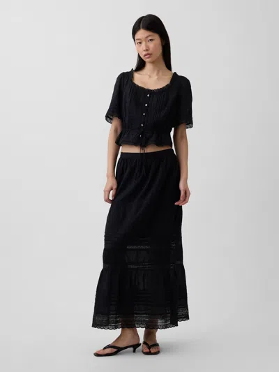 Gap Lace-trim Maxi Skirt In Black