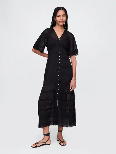 Gap Lace-trim Midi Dress In Black