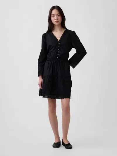 Gap Lace-trim Mini Dress In Black
