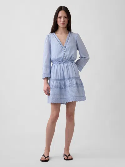 Gap Lace-trim Mini Dress In Blue