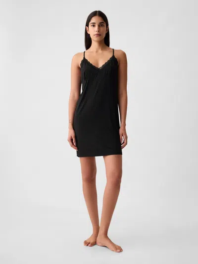 Gap Lace-trim Nightgown In Black