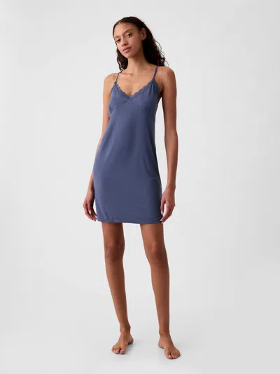 Gap Lace-trim Nightgown In Quiet Blue