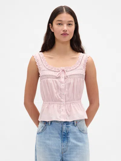 Gap Lace-trim Peplum Crop Top In Pink