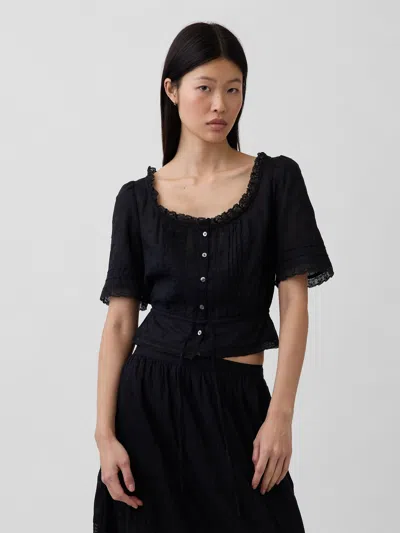 Gap Lace-trim Peplum Top In Black