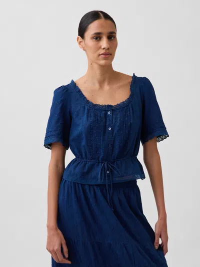Gap Lace-trim Peplum Top In Blue