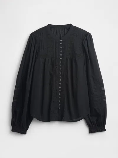Gap Lace-trim Pintuck Top In Black