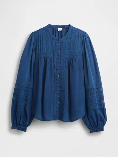 Gap Lace-trim Pintuck Top In Blue