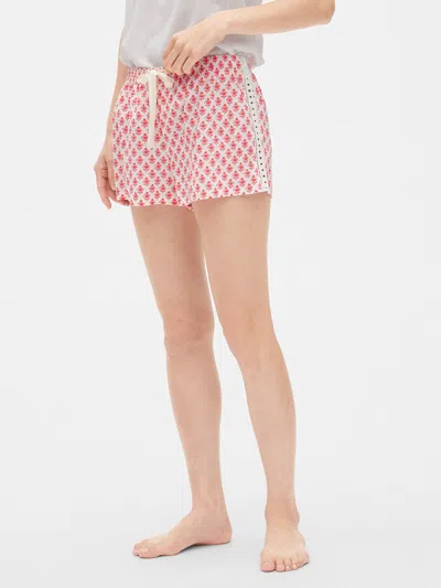 Gap Lace-trim Print Shorts In Poplin In Pink